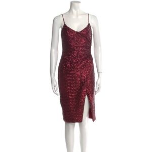 NWOT BLACK HALO Sequin Faux Wrap Knee Length Cocktail Dress Pinot Noir Wine 0
